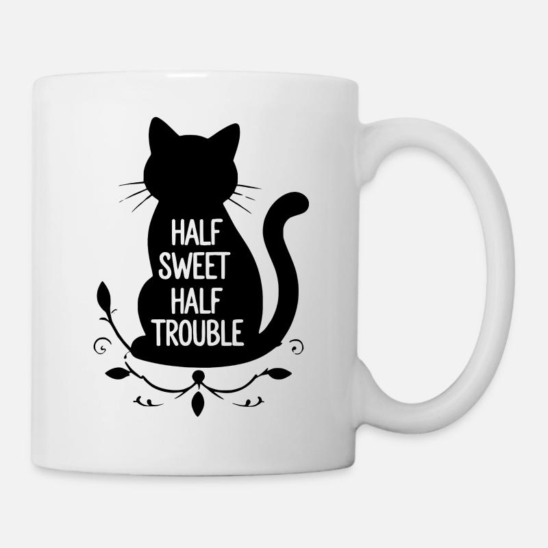Half Sweet Half Trouble Black Cat - Mug - white