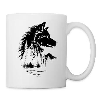 Silhouette de forêt de visage de loup - Mug blanc - blanc - Droite