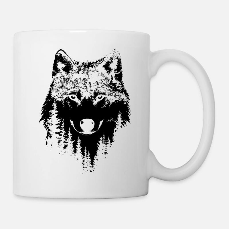 Wolf Wald Silhouette - Tasse - Weiß