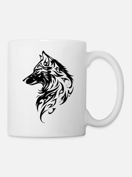 Nordischer Wolf Tribal Tattoo - Tasse - Weiß