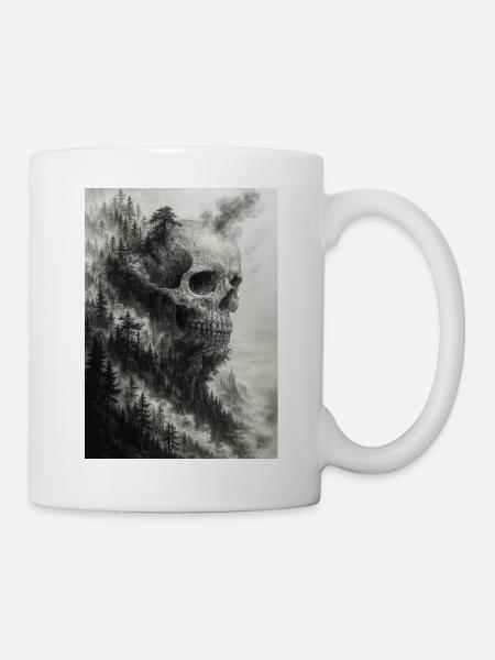 Unheimliche Waldschädel-Illustration - Tasse - Weiß