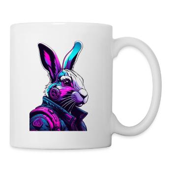 Neon bunny with headphones and digital look - Mug - white - Right
