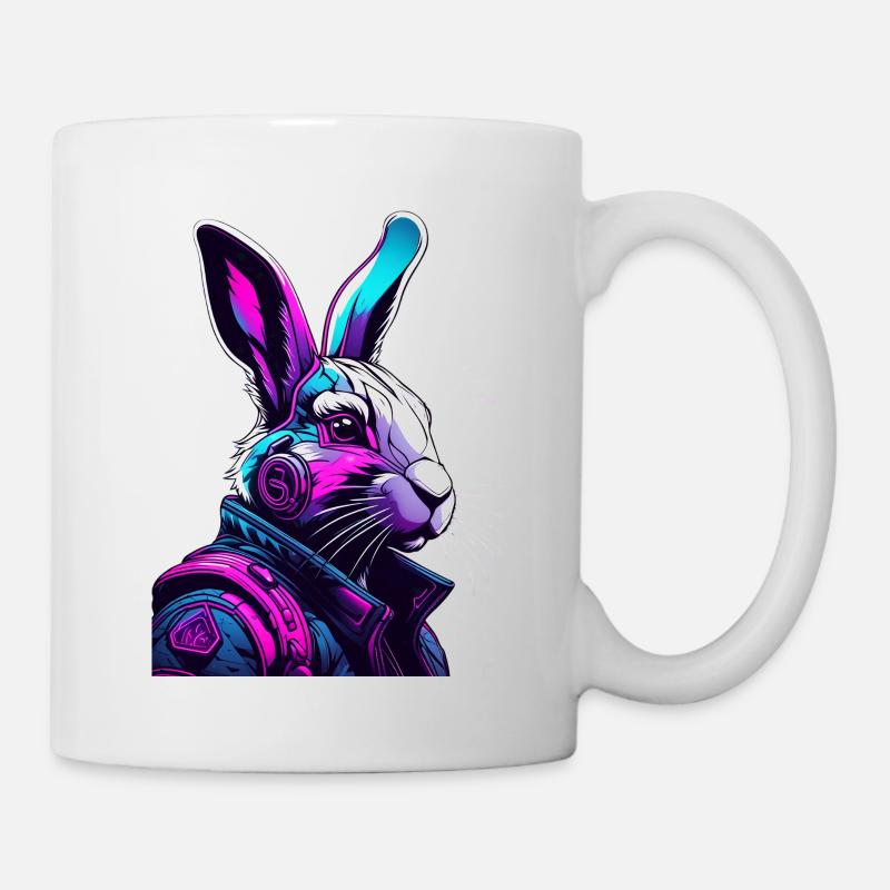 Neon bunny with headphones and digital look - Mug - white
