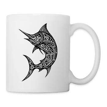 Marlin Tribal Maori Lineart Angler Geschenk - Tasse - Weiß - Rechts
