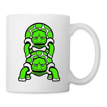 2 Artist Schildkröten Huckepack Team Crew Freunde - Tasse - Weiß - Rechts