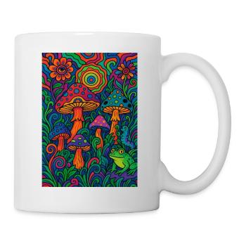Psychedelischer Pilzwald – Buntes Retro Kunstwerk - Tasse - Weiß - Rechts
