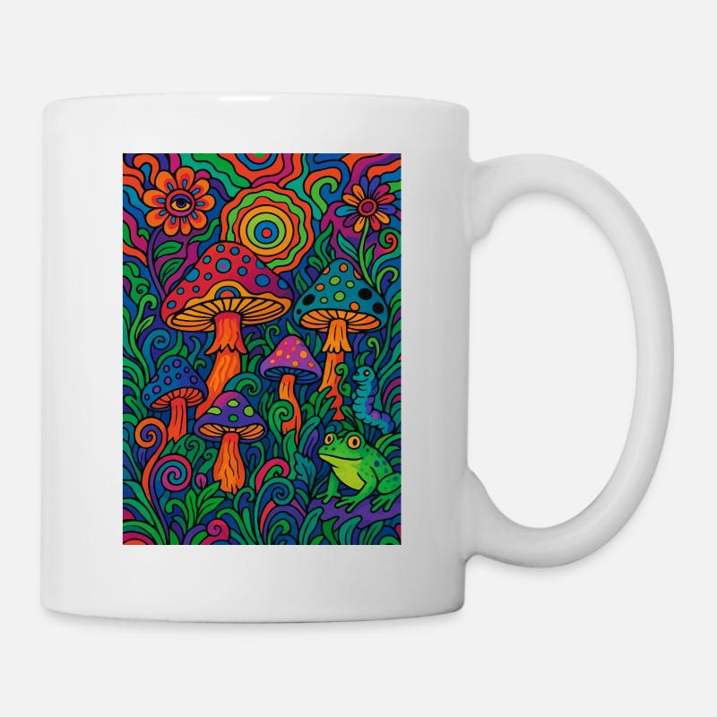Forêt de champignons psychédéliques - Œuvres d’art rétro colorées - Mug blanc - blanc