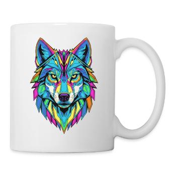 Bunt geometrischer Wolf - Tasse - Weiß - Rechts