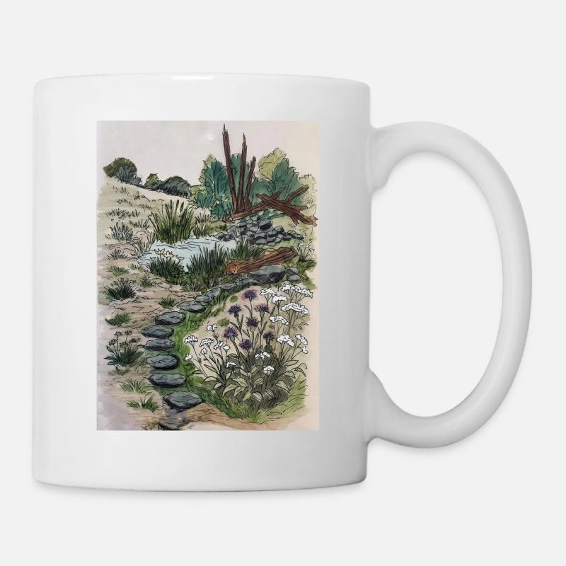 Paysage avec sentier naturel et fleurs sauvages - Mug blanc - blanc
