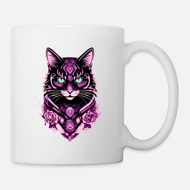 Futuristic Cat Portrait Print - Mug - white