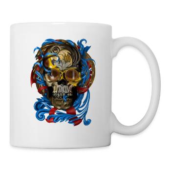 Barock Skull mit Blau Bändern - Tasse - Weiß - Rechts