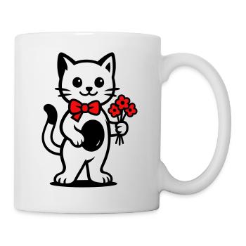 Amoureux des chats kawaii avec ruban rouge - Mug blanc - blanc - Droite