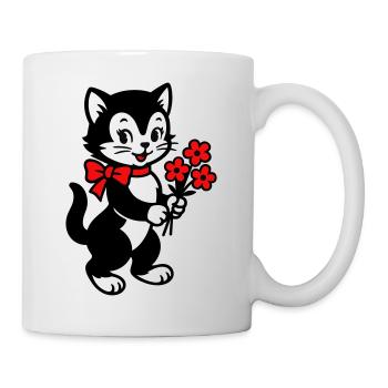 Black Cat with Red Ribbon - Mug - white - Right