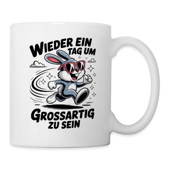 Lustiger Cartoon Hase mit Sonnenbrille - Tasse - Weiß - Rechts