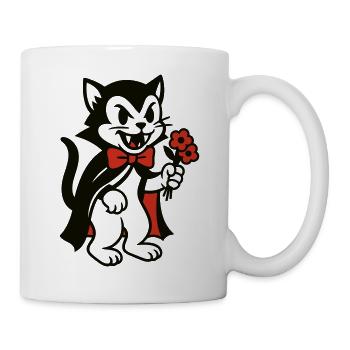 Dracula Kater mit Blumenstrauss - Tasse - Weiß - Rechts