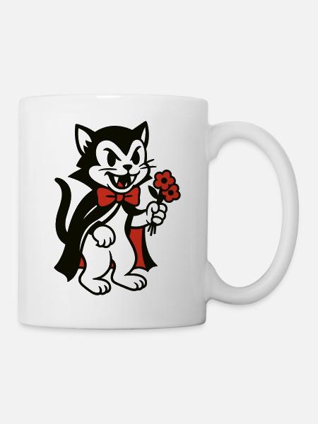 Dracula Kater mit Blumenstrauss - Tasse - Weiß