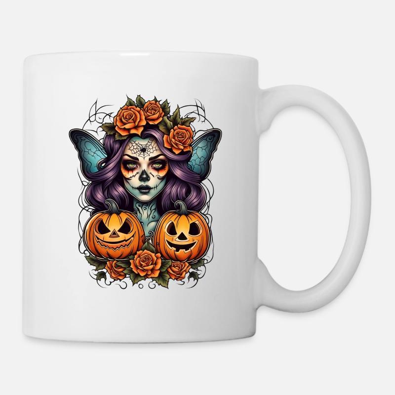 Halloween Witch Portrait with Pumpkins - Mug - white