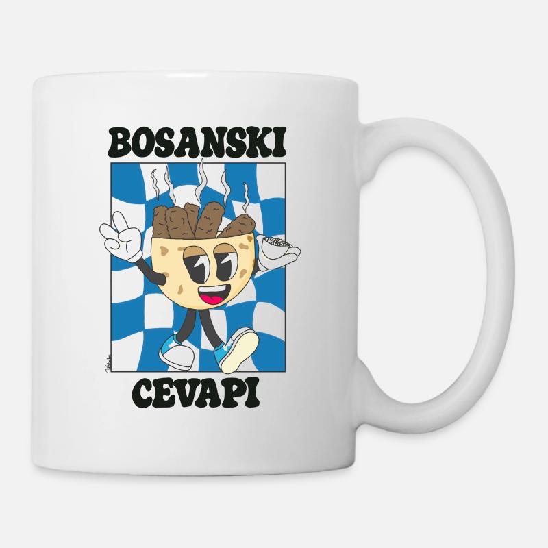 Cevapi Bosnisches Cartoon Blaues Maskottchen - Tasse - Weiß