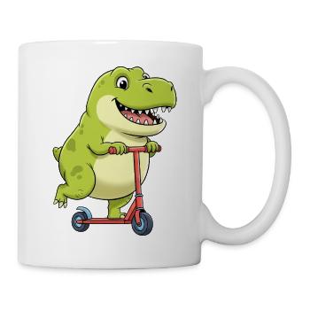 mignon Dino T-Rex scooter scooter dessin animé enfants - Mug blanc - blanc - Droite