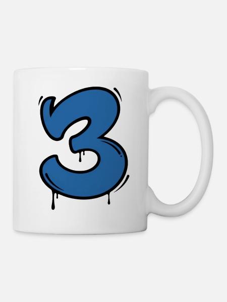Graffiti Bleu Numéro 3 Gouttes - Mug blanc - blanc