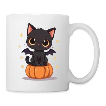 Cute Black Cat with Bat Wings Pumpkin - Mug - white - Right