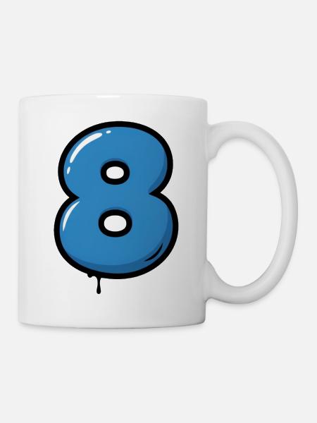 Blauer Zahl 8 Ballon Illustration - Tasse - Weiß
