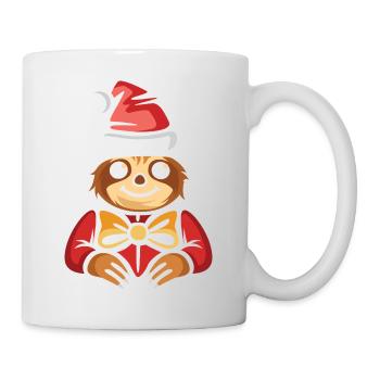 Weihnachtsfaultier mit Mütze und Schleife - Tasse - Weiß - Rechts