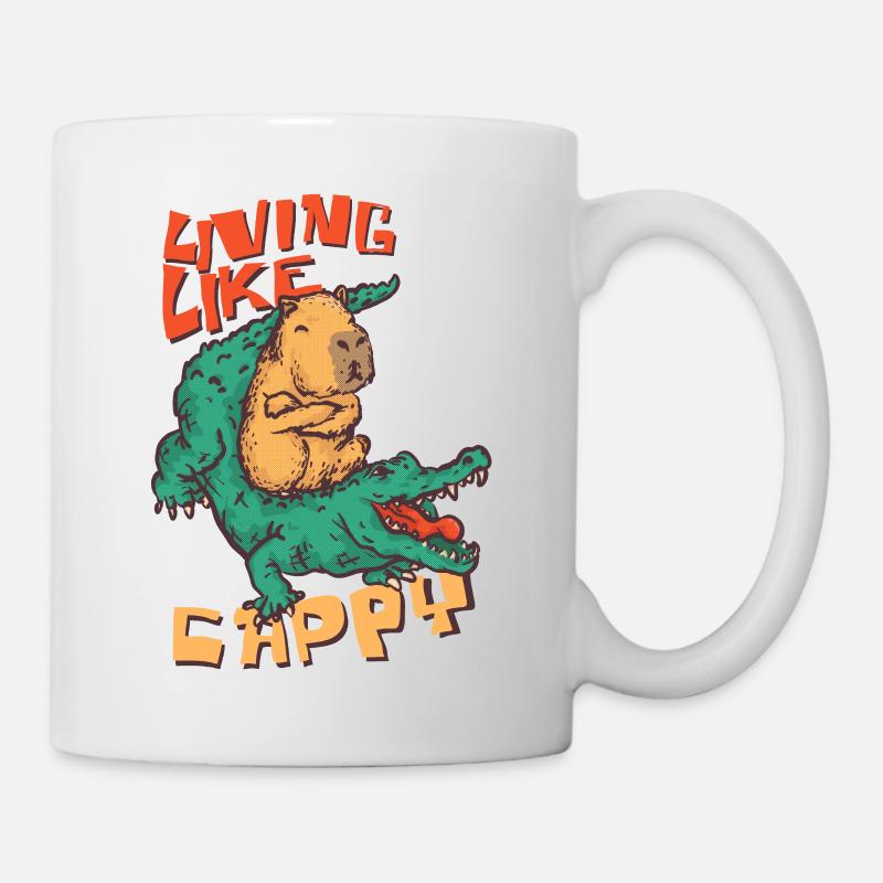 Vivre comme un Cappy - Cappybara Ride Crocodille - Mug blanc - blanc