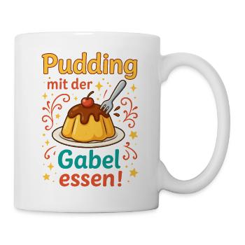 Pudding mit der Gabel Essen  - Tasse - Weiß - Rechts