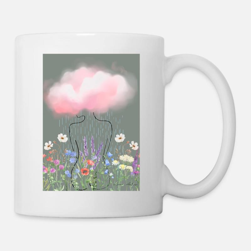 Floral Rain Silhouette Under Pink Cloud - Mug - white