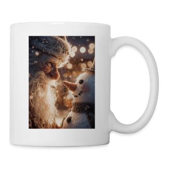 Père Noël et bonhomme de neige enneigés - Mug blanc - blanc - Droite