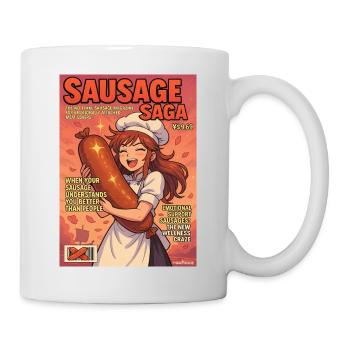 Wurst Saga fake Comic Magazin Köchin - Tasse - Weiß - Rechts