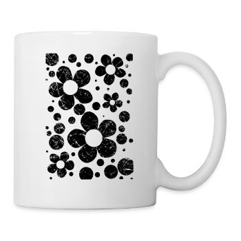 Blumenmuster Blumen schwarz 60s used look Garten - Tasse - Weiß - Rechts
