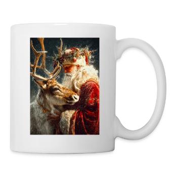 Winterliche Umarmung des Weihnachtsmanns und der Rentiere - Tasse - Weiß - Rechts