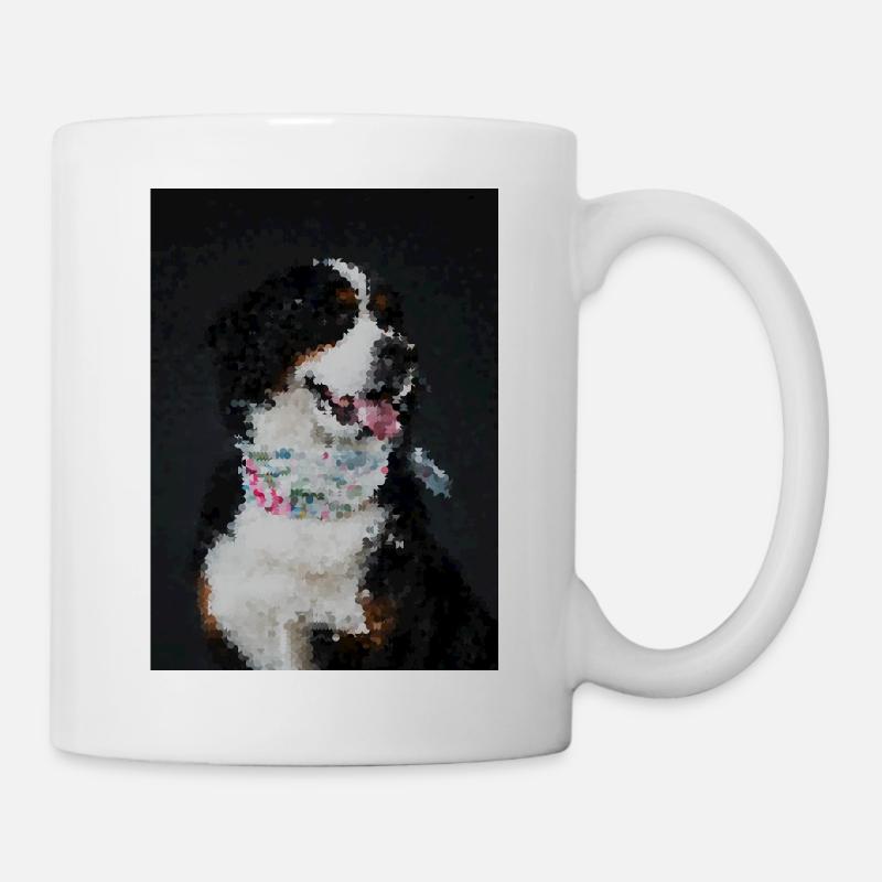 Mosaikhund mit buntem Halsband - Tasse - Weiß