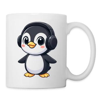 pingouin drôle avec des écouteurs, musique, joie - Mug blanc - blanc - Droite