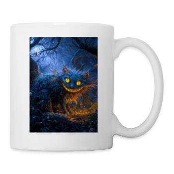 Blaue Grinsekatze im Mondschein - Tasse - Weiß - Rechts