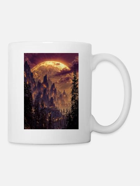 Feuriger Gipfel in der Abenddämmerung - Tasse - Weiß
