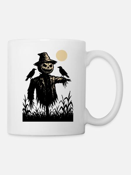 Kürbisschädel Vogelscheuche über dem Mond - Tasse - Weiß