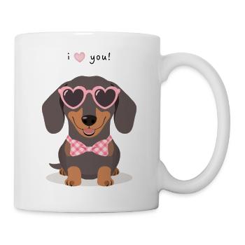 Dackel mit Herzbrille I Love You Cartoon - Tasse - Weiß - Rechts