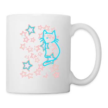 Retro Sterne Katzen Kinder 60er - Tasse - Weiß - Rechts
