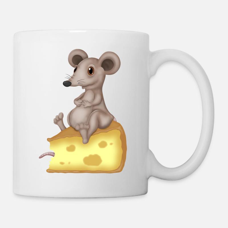 Niedliche Maus auf Käse - Tasse - Weiß