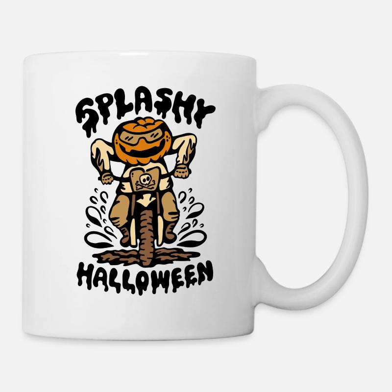Citrouille d’Halloween Biker éclaboussant dans la boue - Mug blanc - blanc