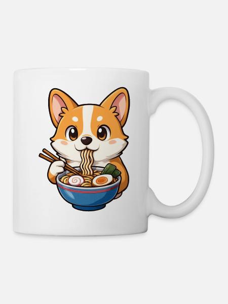 Corgi Isst Ramen-Nudeln - Tasse - Weiß