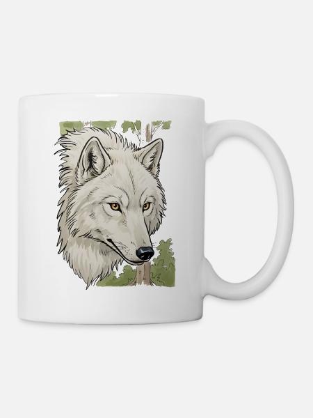 Weißer Wolfkopf im Wald - Tasse - Weiß