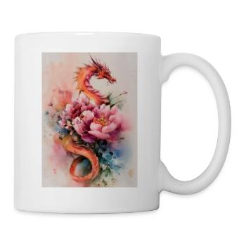 Watercolor Dragon and Flowers - Mug - white - Right