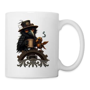 Corbeau steampunk avec tasse - Mug blanc - blanc - Droite