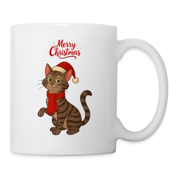 Graue Katze Frohe Weihnachten - Tasse - Weiß - Rechts