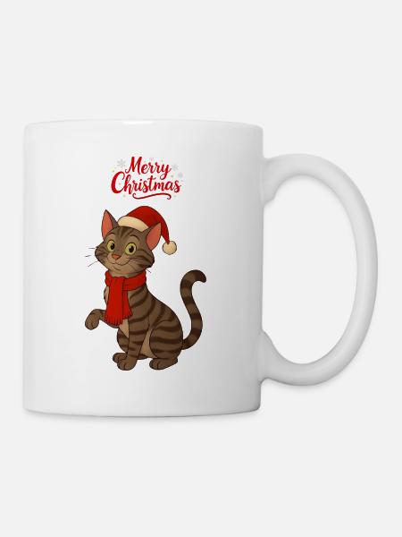 Graue Katze Frohe Weihnachten - Tasse - Weiß
