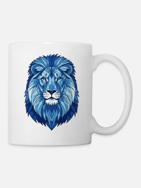 Blauer Geometrischer Löwe - Tasse - Weiß